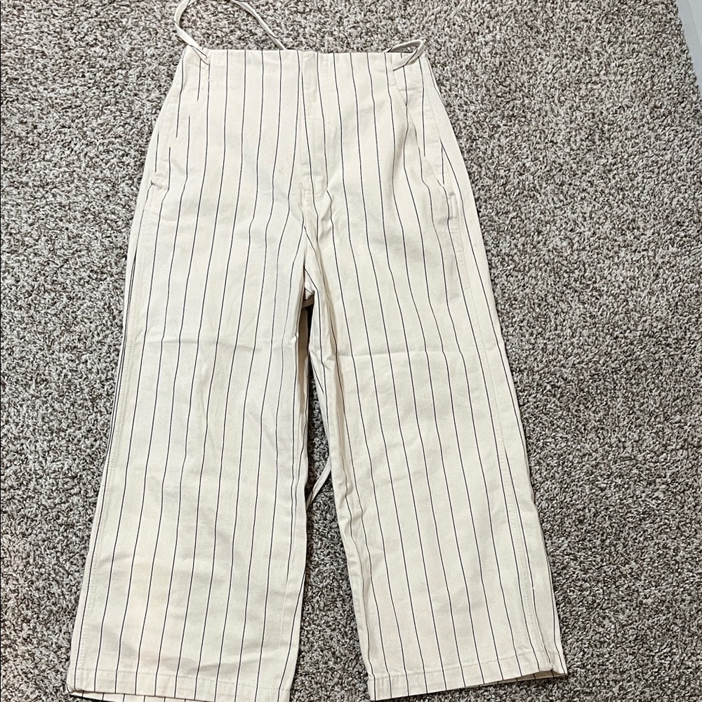 Stradivarius Cream and Black Striped Wide Leg Pants